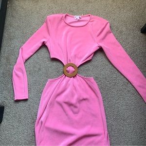 L’atiste Pink cut-out Maxi Dress • padded shoulders